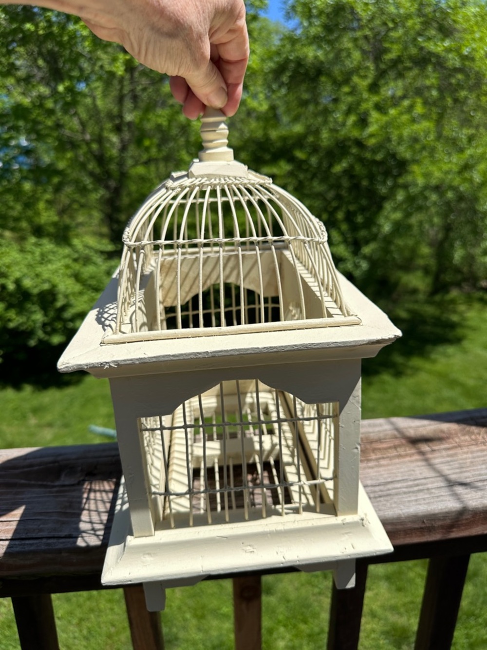 Vintage Cream Color wood and wire Decorative Birdcage - Picture 6 of 8